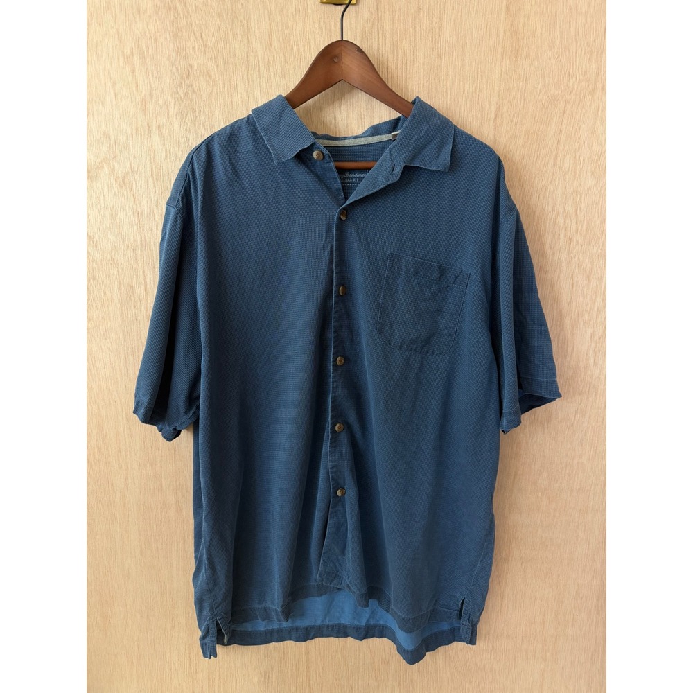 Tommy Bahama Mens XXL Blue 100% Silk Short Sleeve Button Down Original Fit Shir